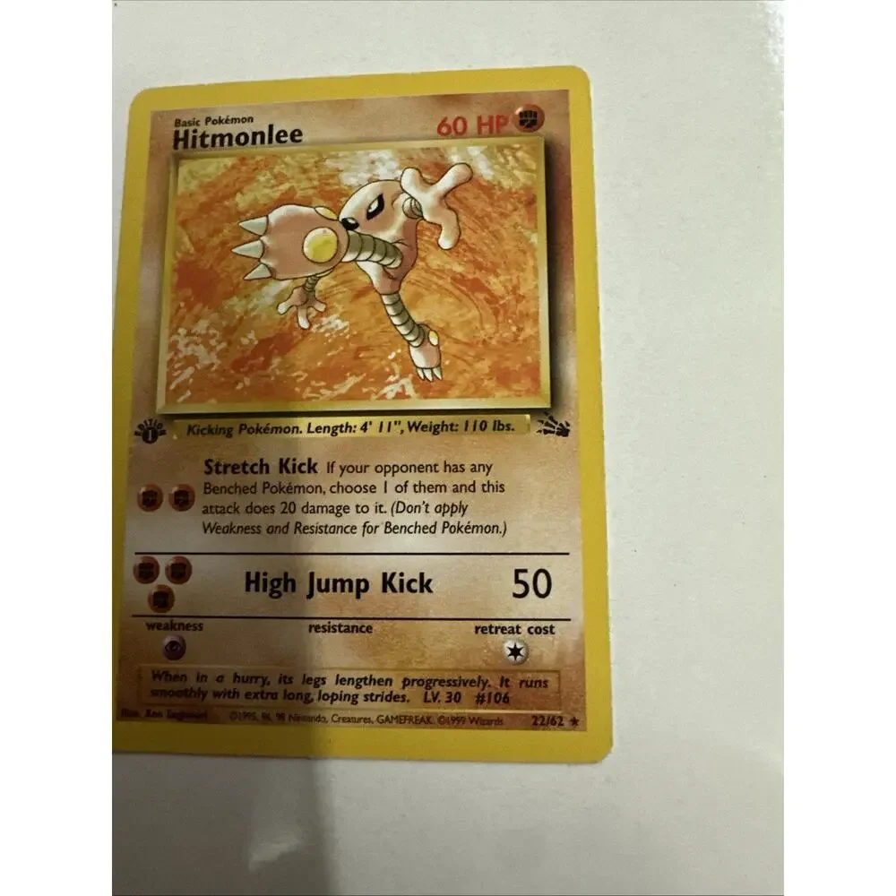 1999 Pokemon Fossil Hitmonlee 22/62 1st Edition Fighting Rare Non Holo WOTC MP